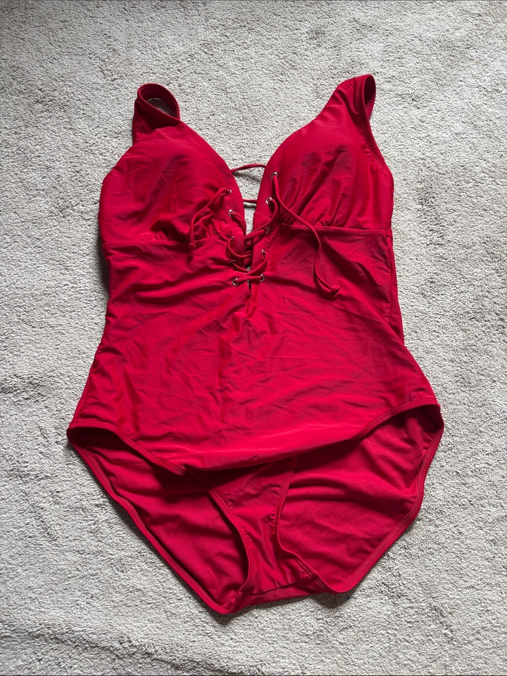Red Lace-Up One-Piece Swimsuit